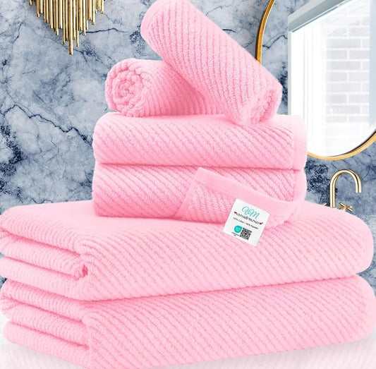 Pink Towels - 100% Cotton, Quick Dry, Lightweight, Towel Set of 6, 2 Large Bath by VOOVAMOVAS