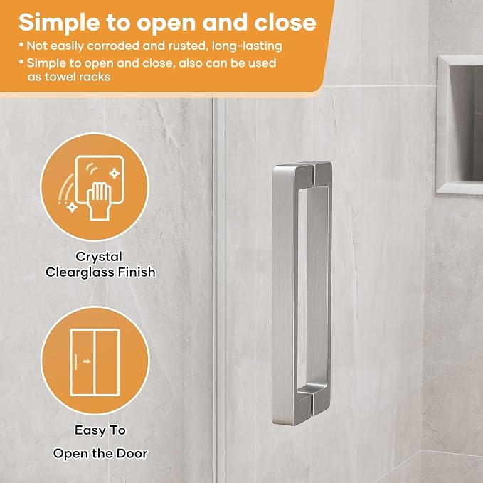 Venice Frameless Shower Door 60 in W x 74 in H, 5/16" Clear Tempered Glass Door - Image 7