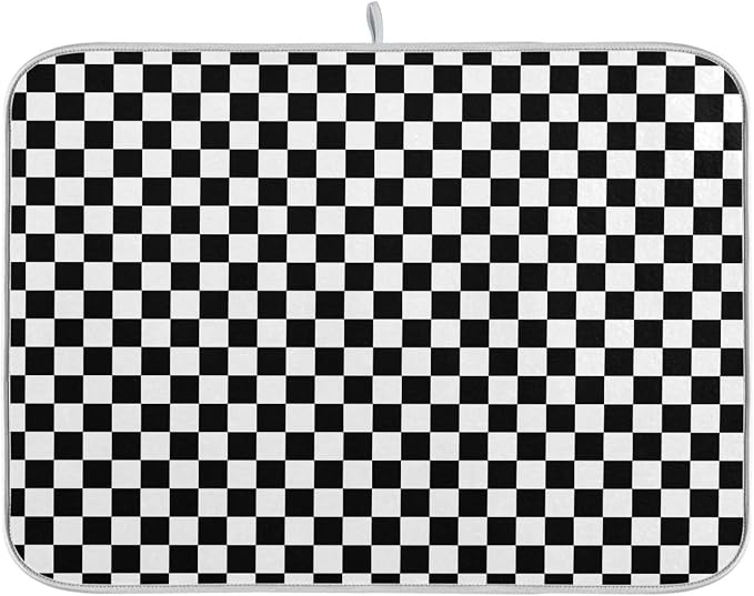 Black White Checkered Pattern Dish Drying Mat by BOENLE-WELCOMEYOURCOMING