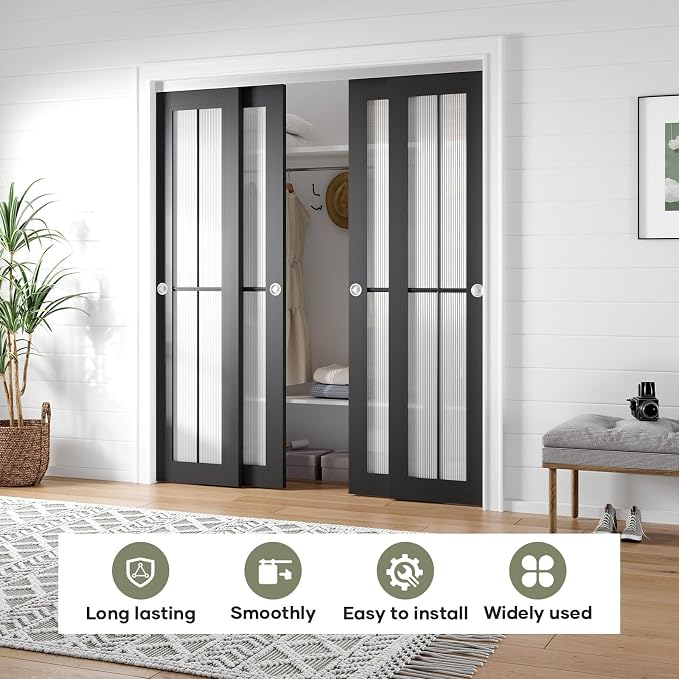 EaseLife 8FT/96in Bypass Double Sliding Pocket Door Hardware Kit, Commercial - Image 2