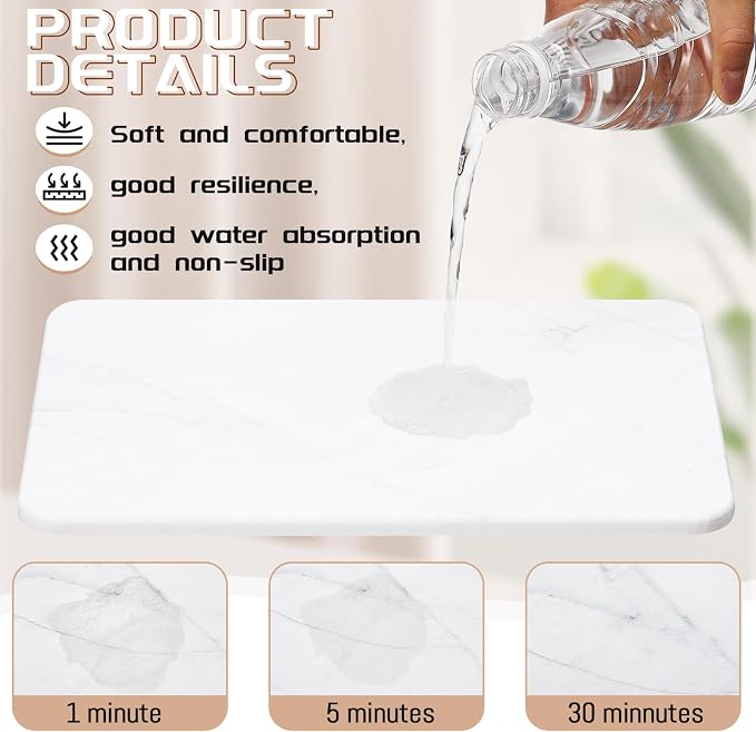 4 Pcs Absorbent Diatomaceous Dish Drying Mat Set White Non Slip 12x8in ＆ 9x3in - Image 4