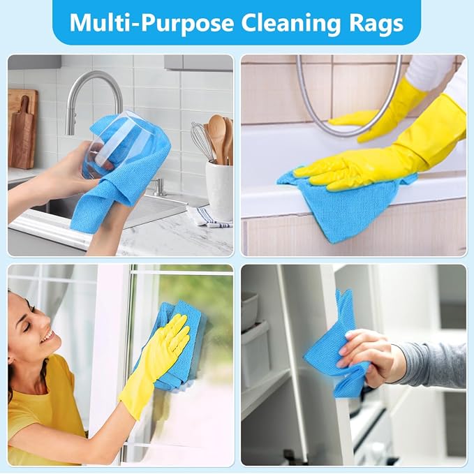 GLIMGLINT Shop Towel, 100 Pack Blue Microfiber Cleaning Cloth, Ultra Absorbent - Image 3