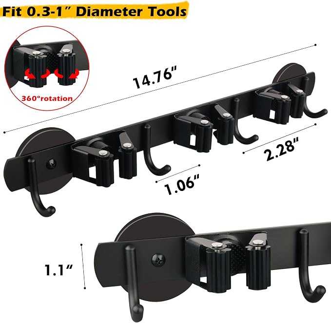 MUTUACTOR Heavy Duty Magnetic Broom Holder, Anti-slip Black Magnetic Tool - Image 5