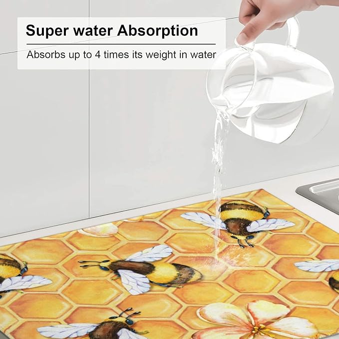 Bee Dish Drying Mat For Kitchen Counter Absorbent Large Kitchen Fast Dry Pad - Image 6