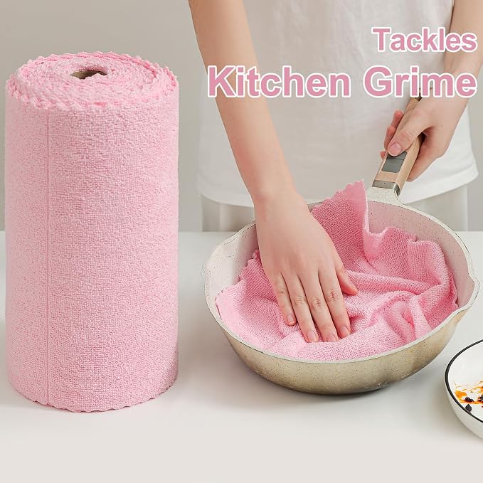 Jessy Home 80 Pack Reusable Paper Towels Pink Microfiber Cleaning Cloth Roll - Image 6