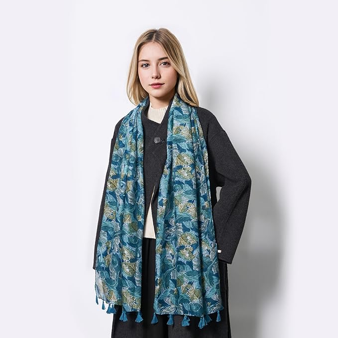 Scarf for Women Lightweight Soft Floral Leopard Printed Scarves Fall Winter Fashion Shawl Wrap with Fringe