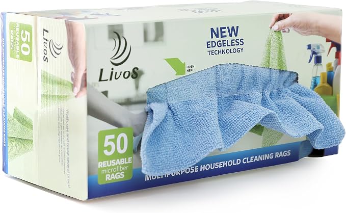 LIVOS 50 Pack Microfiber Cleaning Cloth in Box, Reusable Cleaning Rags by LIVOS