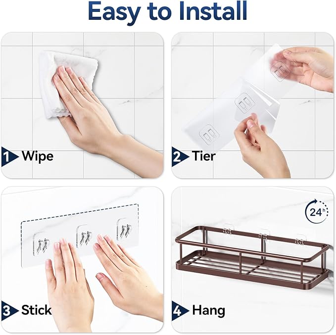 YASONIC Shower Caddy Adhesive, No Drill Bathroom Shower Organizers, - Image 8