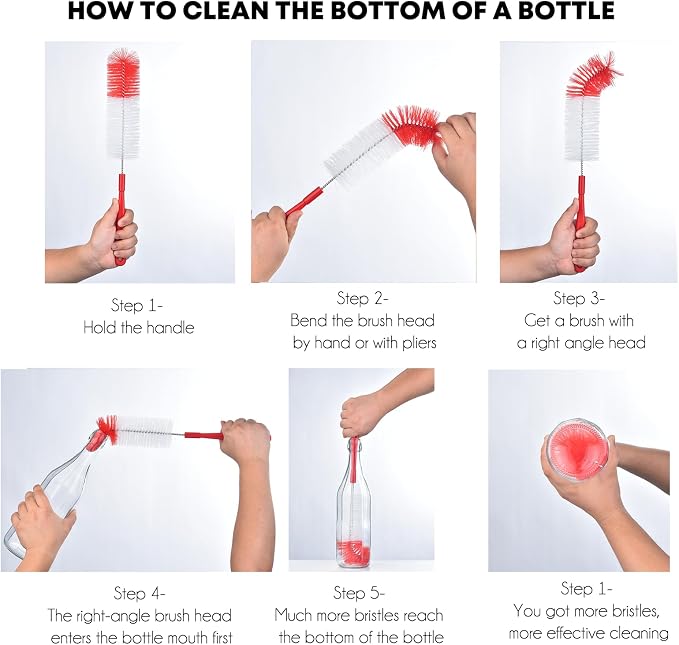 ALINK 16 inch Extra Long Red Bottle Cleaning Brush Cleaner - Image 3