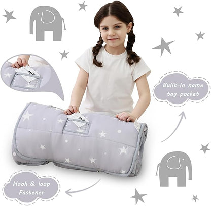 Toddler Nap Mat with Pillow and Blanket, Extra Large Rolled Napping Mats,Slumber Bags for Boys Girls,Kids Sleeping Bag for Daycare, Preschool Travel Camping