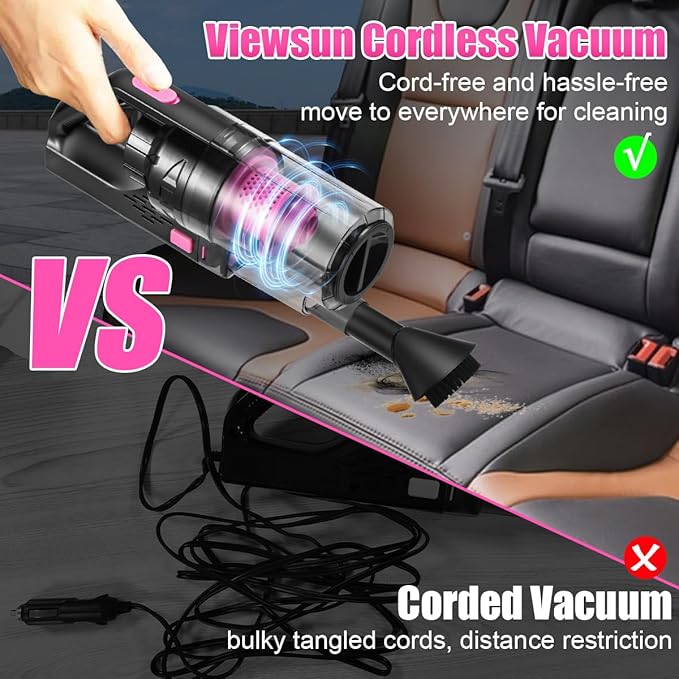 Viewsun Car Vacuum Cordless Rechargeable, 8000PA High Power Handheld Vacuum - Image 3