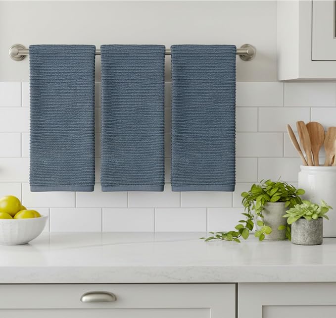 Serafina Home Slate Blue Gray Grey Kitchen Hand Dish Towels: Oversized 28" x 18" - Image 2