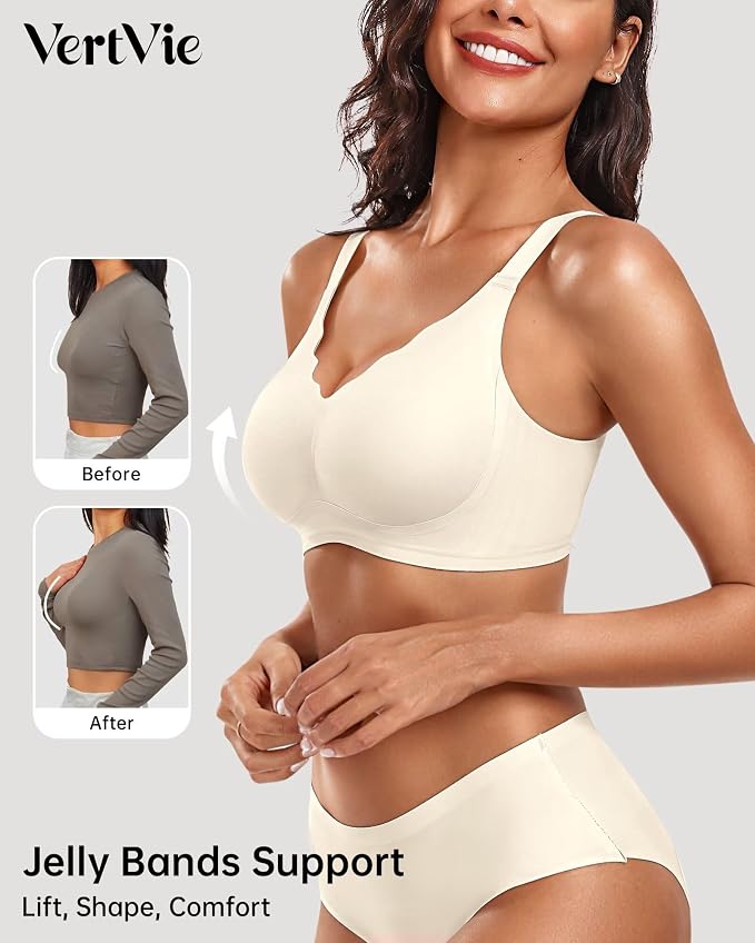 Vertvie Womens Seamless Bras No Underwire Supportive Wireless Push Up Full - Image 2