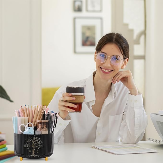 SKYDUE 360 Degree Rotating Desk Organizer, Dual-Purpose Pencil Pen Holder - Image 7