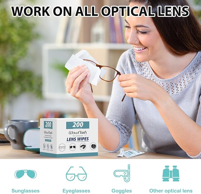 200 Count Lens Wipes for Eyeglasses, Eyeglass Lens Cleaning Wipes Pre-moistened - Image 2