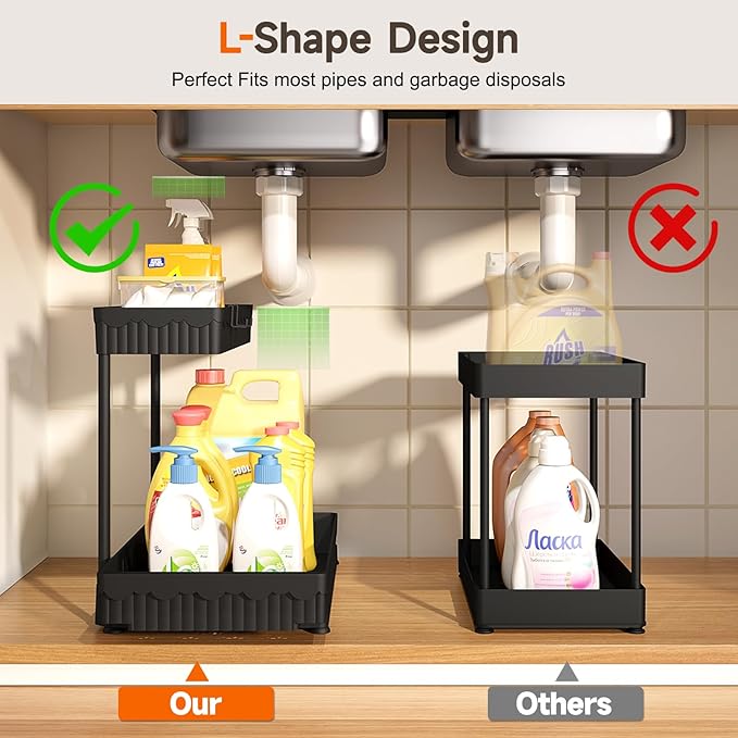 3 Pack Multi-Purpose Under Sink Organizers and Storage, 2026 L-Shaped Pull Out - Image 2