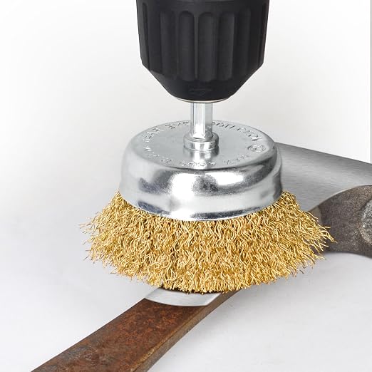 Gunpla 3" Wire Cup Brush with 1/4" Hex Shank Hardened Brass Steel Crimp Wheel - Image 4