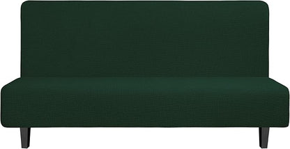 Easy-Going Stretch Futon Slipcover Armless Futon Bed Cover Furniture Protector Without Armrests with Elastic Bottom for Kids, Soft Jacquard Fabric Small Checks (Large, Dark Green)