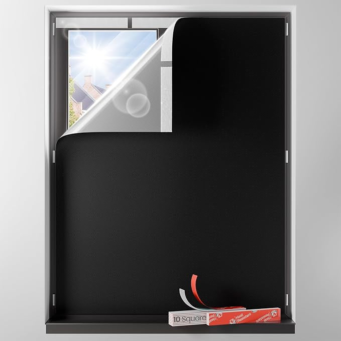 Sumobaby Blackout Curtains Portable 17"x36",No Drill Blackout Shades with Heat-resistant Hook&Loop Tapes,100% Blackout Window Cover,Thermal Insulated Blinds for Window in Various Scenes(1 Panel,Black)
