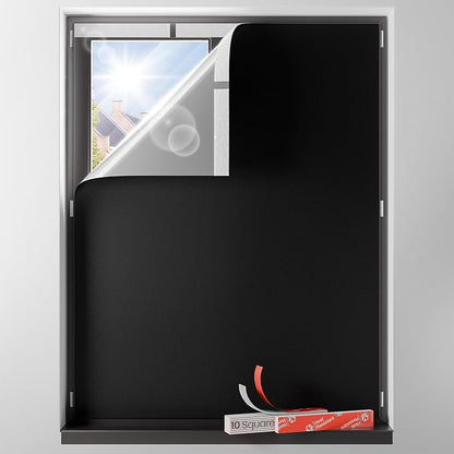 Sumobaby Blackout Curtains Portable 17"x36",No Drill Blackout Shades with Heat-resistant Hook&Loop Tapes,100% Blackout Window Cover,Thermal Insulated Blinds for Window in Various Scenes(1 Panel,Black)