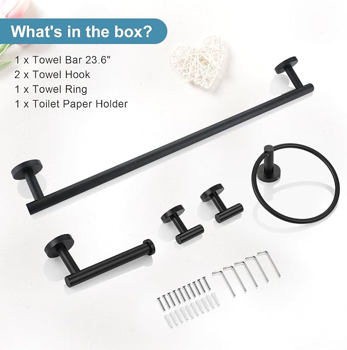 TQKAG Matte Black Bathroom Hardware Set 5 Pieces, SUS304 Stainless Steel Towel - Image 7