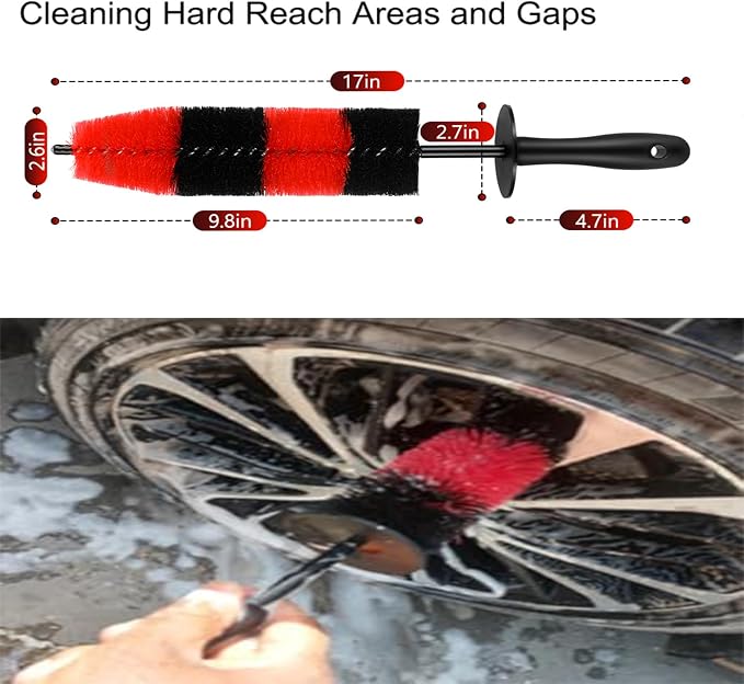 Wheel Rim Brush, Soft Bristle Long Car Tire Detailing Washing Tool - Image 3
