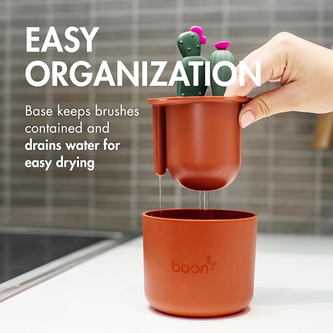 Boon Cacti Bottle Cleaning Brush Set, Terracotta, 4 Piece Set - Image 6