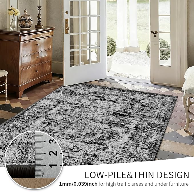 4x6 Area Rugs for Living Room, Dark Grey Rugs, Small Washable Non Slip Entry - Image 7