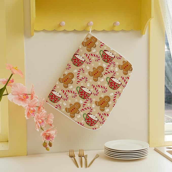 Christmas Dish Drying Mats 18x24 Inch Candy Cane Snowflake Gingerbread Man - Image 4