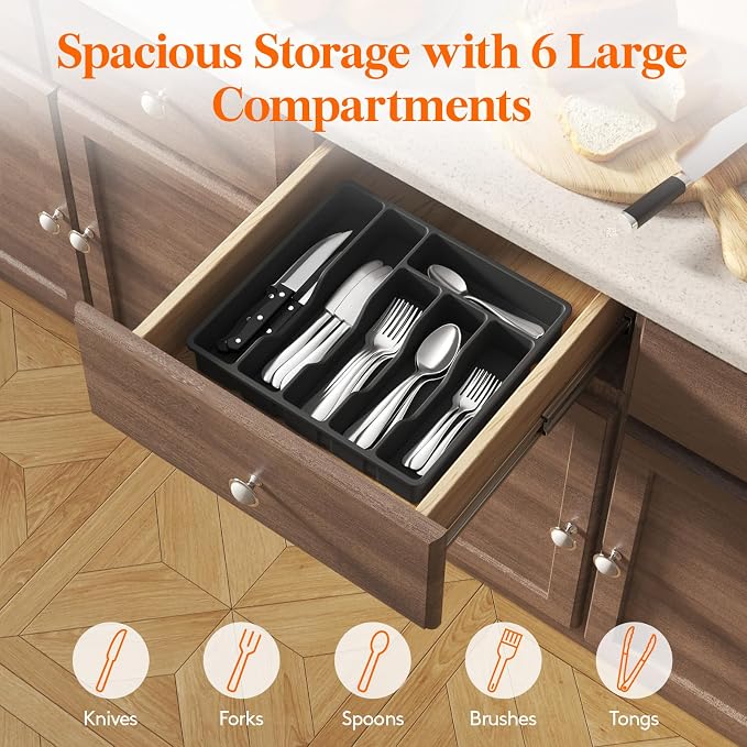 Lifewit Silverware Drawer Organizer Tray, Plastic Cutlery Storage - Image 4