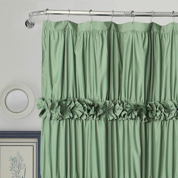 Light Green Ruffle Shower Curtain, Vintage Handcrafted Bow Tie Bath Curtain - Image 7