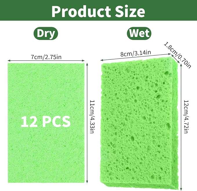12 PCS Pop up Sponges Kitchen Cellulose Sponges 4.33 X 2.76 Inch Green Kitchen - Image 2