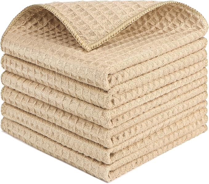 HOMEXCEL Waffle Weave Microfiber Cleaning Cloth, 6 Pack Highly Absorbent by HOMEXCEL
