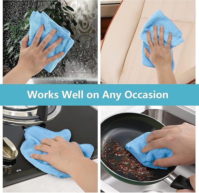 HOMEXCEL Blue Microfiber Cleaning Cloth, 8 Pack Cleaning Towels - Image 7