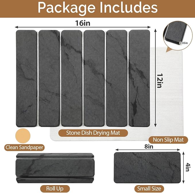 2 PCS Stone Dish Drying Mat for Kitchen Counter, Quick Dry Stone Dishes Mats - Image 2