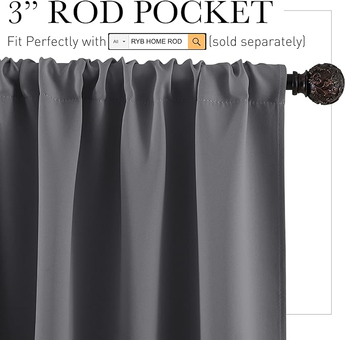 RYB HOME Short Curtains Gray Half Window Curtains - Image 2