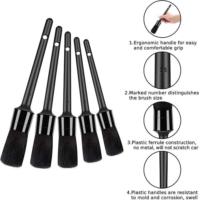 10pcs Detailing Brush Set, Including 5 car Cleaning Brush, 3 Wire Brush - Image 2