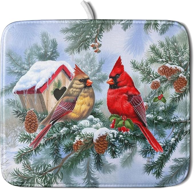Winter Red Cardinal Bird Dish Drying Mat by Sweetshow