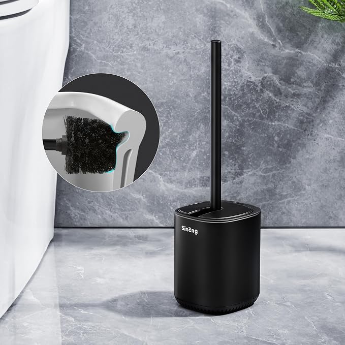 Toilet Brush and Holder Set Toilet Bowl Brush Stainless Steel Automatic Open - Image 4