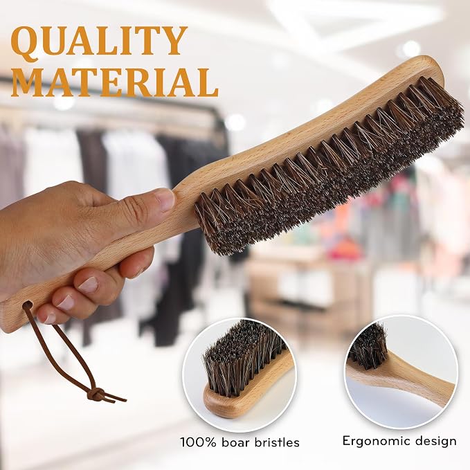 Lint Brush for Clothes with 100% Soft Horse Hair Bristle, Large Beech Wood - Image 3