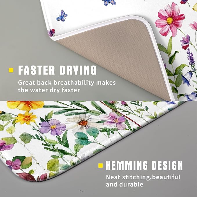 Wildflower Dish Drying Mat for Kitchen 18x16 Inch Colorful Floral Butterfly - Image 5