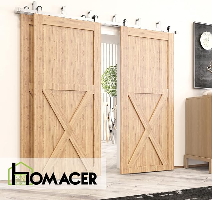 Homacer Brushed Nickel Double Track U-Shape Bypass Sliding Barn Door Hardware - Image 2