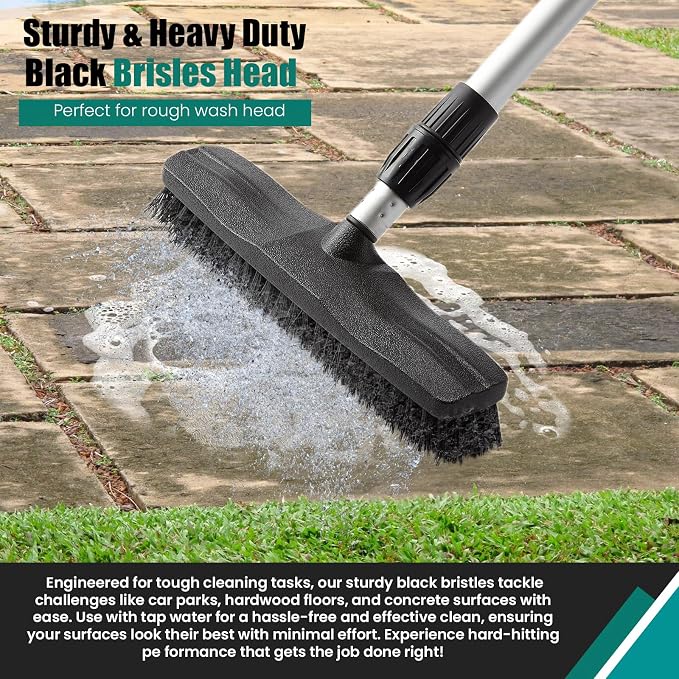 76.7" Sturdy Handle Water Push Floor Broom Green Bristles Cleaning Path 12.2" - Image 4