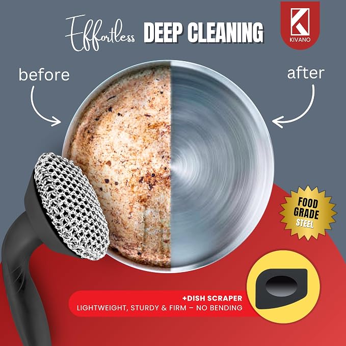 KIVANO Cast Iron Scrubber with Pan Scraper, 316L Chainmail Scrubber, Long - Image 2
