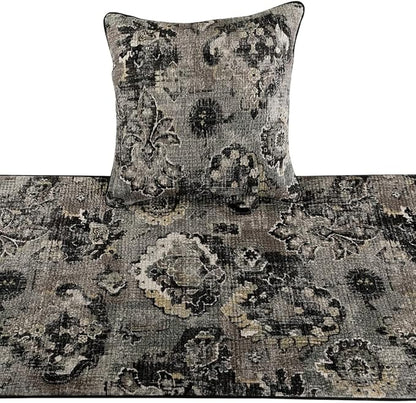 The HomeCentric Handmade Black & Grey Twin 53 x 18 inch Bed Runner with Matching Pillow Cover, Velvet Damask with Tassels Bed Scarf, Abstract Modern - Paved Damask