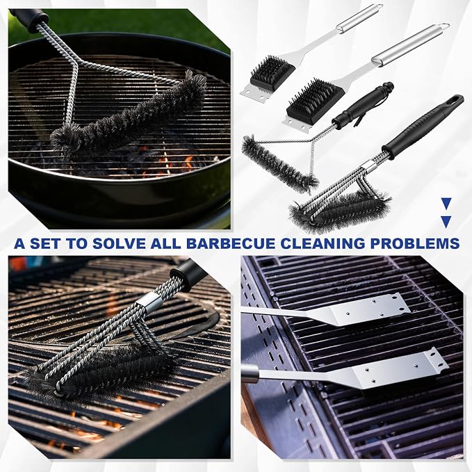4 Pcs 304 Stainless Steel BBQ Grill Brush, 16.5” & 14” Wire BBQ Brush & Scraper - Image 5