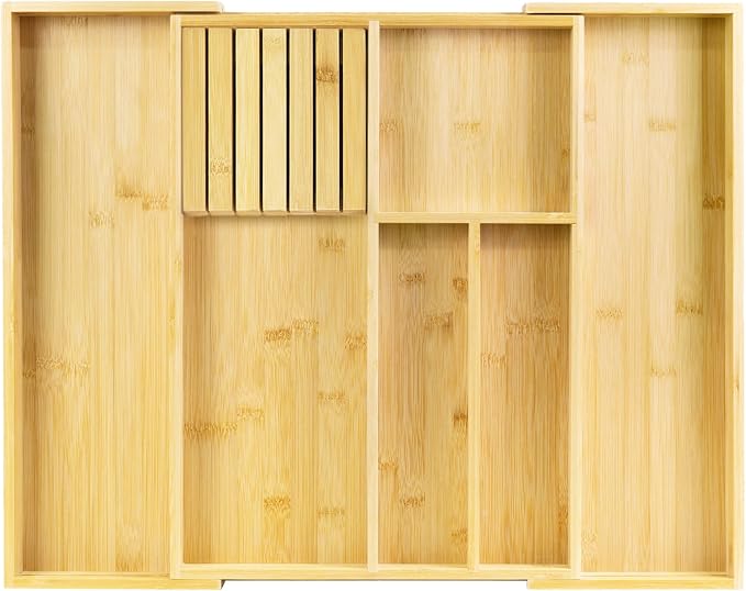 VaeFae Bamboo Kitchen Drawer Organizer, Wooden Utensil Tray by VaeFaeDirect