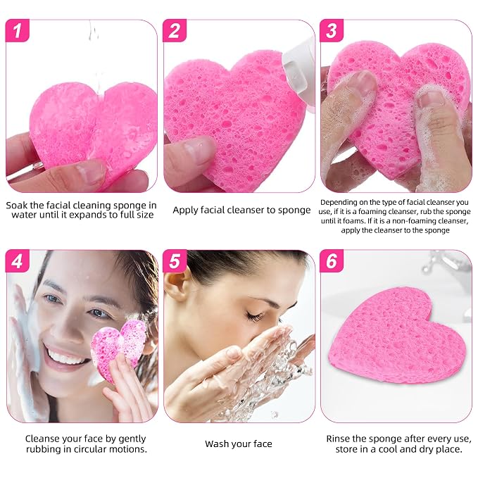 Women 120-Count Compressed Cellulose Heart Shape Face Facial Sponges 100% - Image 2