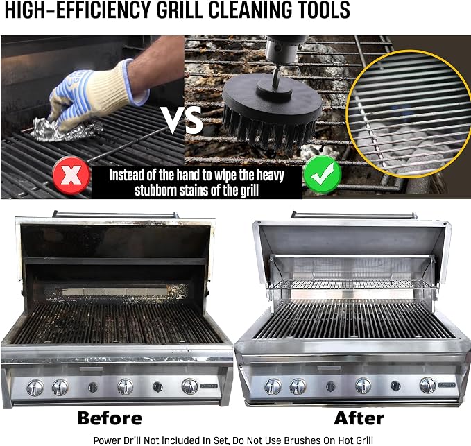 6 Piece BBQ Grill Cleaning Brush Ultra Stiff Drill Powered Cleaning Brushes - Image 4