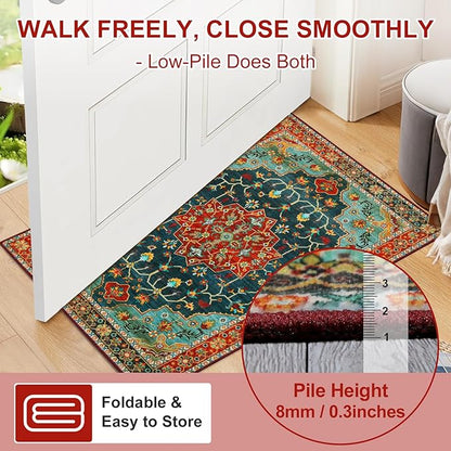 WILLSUN Washable Area Rugs, 6x9 Non-Slip Boho Large Area Rugs for Living Room, Bedroom, Machine Washable Vintage Rug, Indoor Floral Print Carpet for Home Decor, Kid & Pet Friendly Mat
